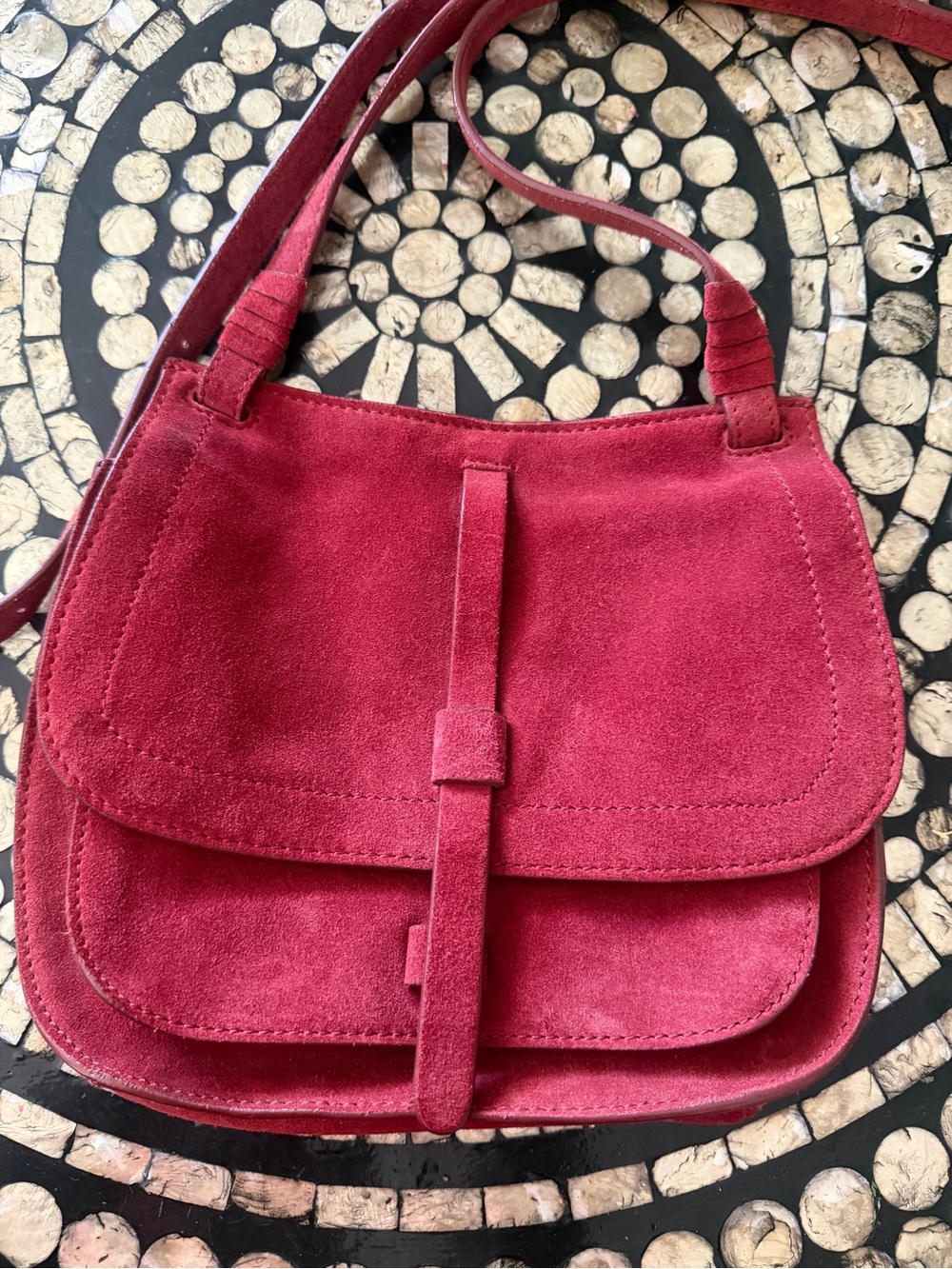 Suede Saddle Crossbody Bag in Deep Red